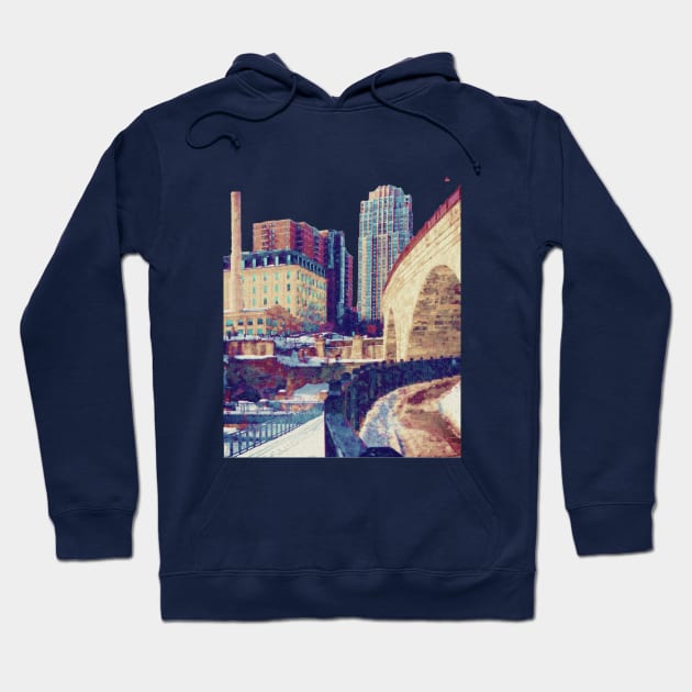 Minneapolis Skyline at the Stone Arch Bridge and Mill Ruins Park Hoodie by tonylonder